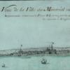 Vue de la ville de Montréal en 1721, avec le fleuve en avant-plan.