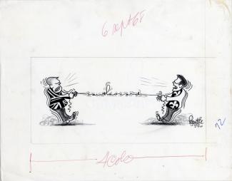 Caricature montrant les tiraillements entre le français et l'anglais