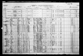 Page du recensement de 1911, avec dans la troisième rangée les résidents de la buanderie de M. Wah, sur l’Avenue du Parc.