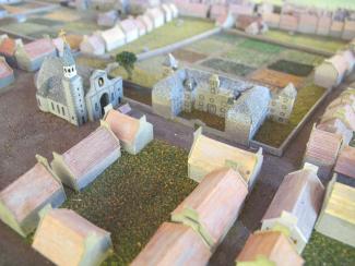 Maquette de Montréal en 1745, vue sur l'église Notre-Dame