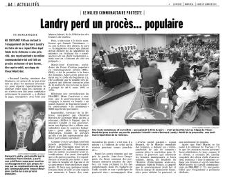 Article du journal La Presse du 29 janvier 2001 s'intitulant « Landry perd un procès... populaire »