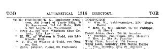Détail d'une page de l'annuaire Lovell mentionnant Frederick G. Todd