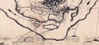 Extrait de la carte de l’île de Montréal de 1702 montrant l’emplacement du fort de Verdun.