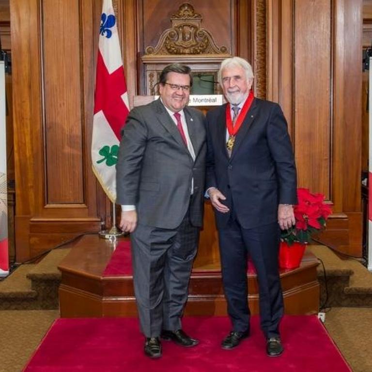 The mayor of Montreal Mr Denis Coderre andDr Pavel Hamet  Great Montrealer 2006 recepient of the title of Commander
