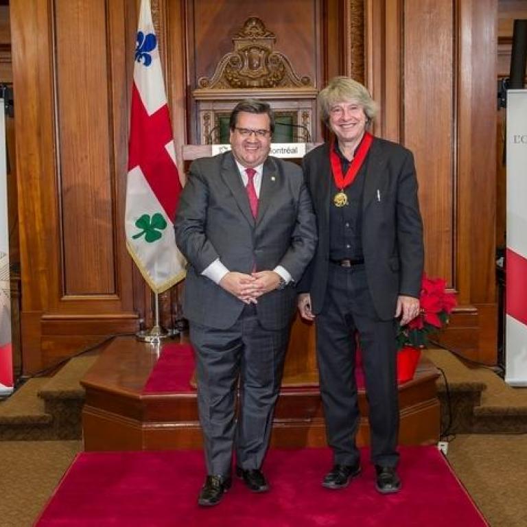 The mayor of Montreal Mr Denis Coderre and Mr Alain Simard  Great Montrealer 2005 recepient of the title of Commander