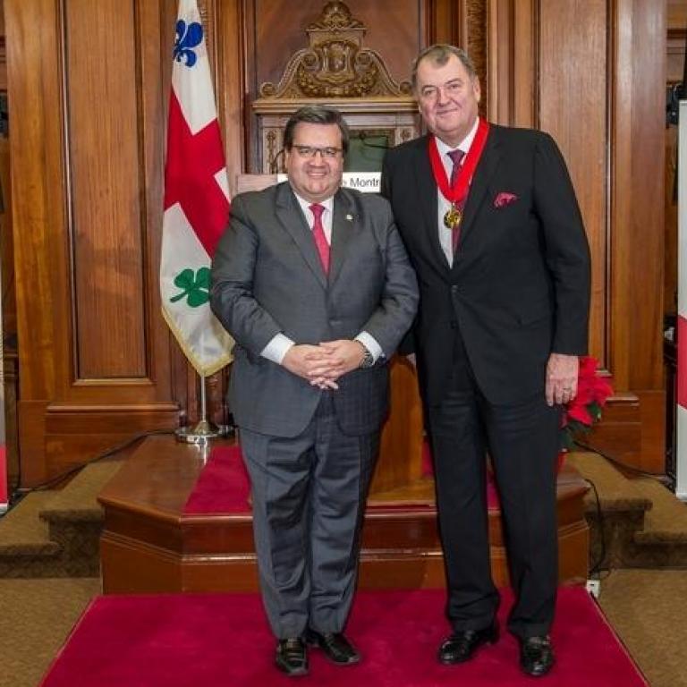 The mayor of Montreal Mr Denis Coderre and Mr Henri-Paul Rousseau  Great Montrealer 2006 recepient of the title of Commander
