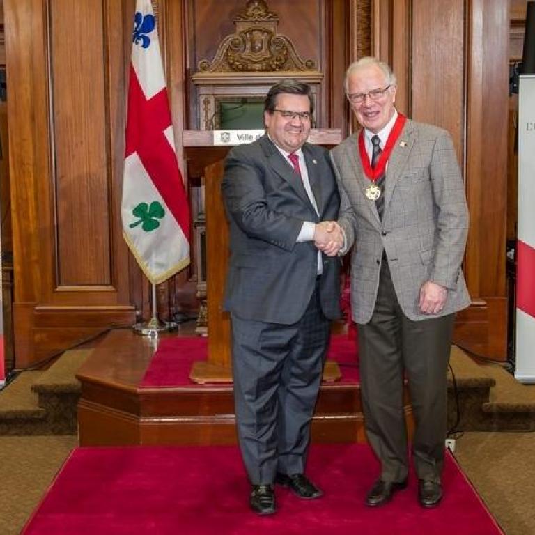  The mayor of Montreal Mr Denis Coderre and Mr Jacques Lamarre  Great Montrealer 2007 recepient of the title of Commander