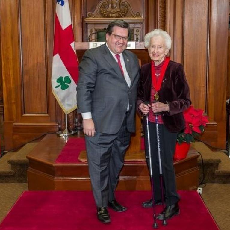  The mayor of Montreal Mr Denis Coderre and Mrs Gretta Chambers  Great Montrealer 1996 recepient of the title of Commander