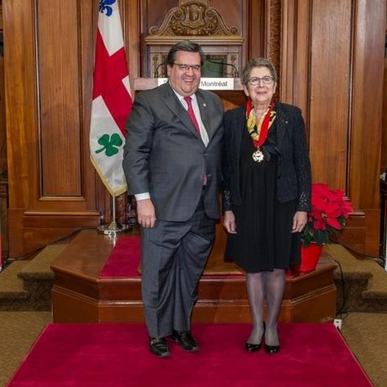 The Mayor of Montréal, Denis Coderre, with  Mrs Lise Bissonnette Great Montrealer 2009, recipient of the title of Commander