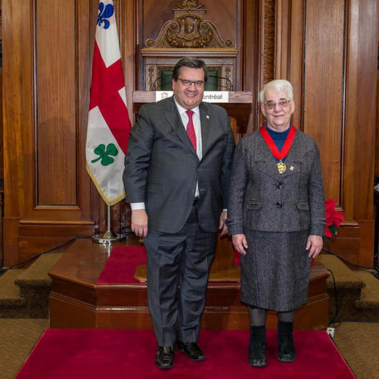 The mayor Mr Denis Coderre and Sister Nicole Fournier Great Montrealer 2009 recepient of the title of Commander