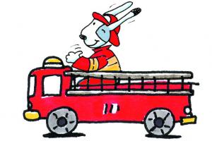 La mascotte Chef dans un camion de pompiers