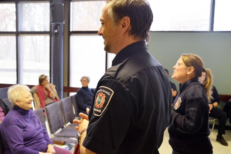 Two prevention officers give a fire safety education conference