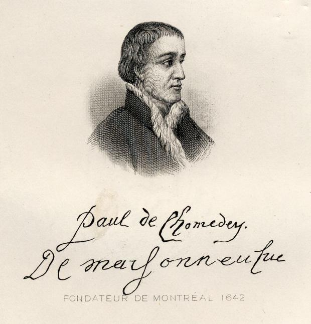 Portrait en buste de Paul Chomedey de Maisonneuve surmontant sa signature